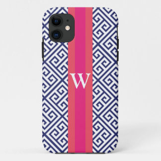 Capa Para iPhone 11 Marinho e monograma chave grego do rosa