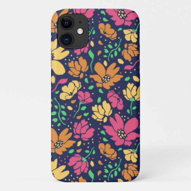 Capa Para iPhone 11 Marinho Floral (Verso)