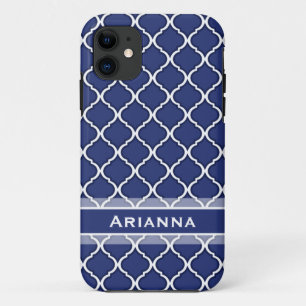 Capa Para iPhone 11 Marinho Moderno Blue Marroquino Trellis