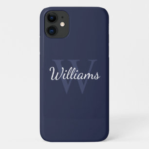 Capa Para iPhone 11 Marinho personalizado Monograma e Nome Azul