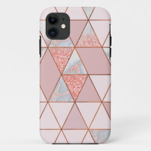 Capa Para iPhone 11 Mármaco moderno geométrico de cobre e Rosa