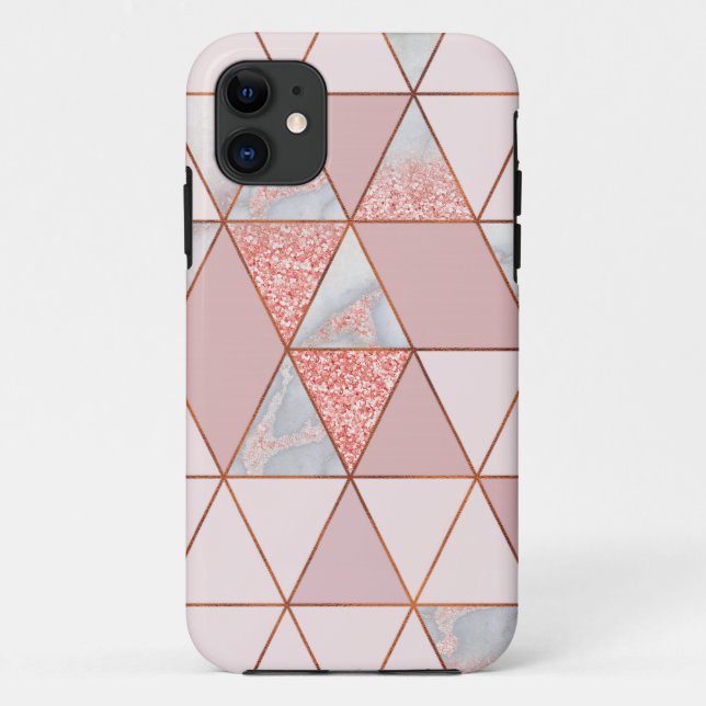 Capa Para iPhone 11 Mármaco moderno geométrico de cobre e Rosa (Verso)