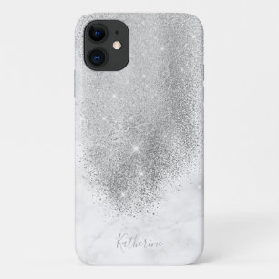 Capa Para iPhone 11 Mármore branco de relâmpagos prateados personali