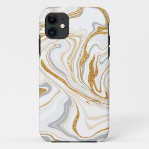 Capa Para iPhone 11 Mármore Branco, Dourado e Cinza, Como Rochas, Arte