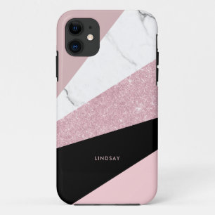 Capa Para iPhone 11 Mármore branco rosa de ouro geométrico moderno 
