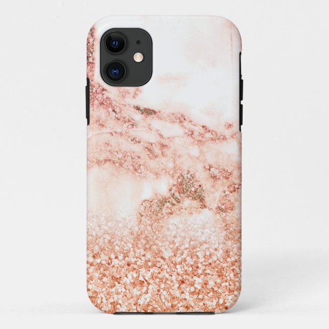 Capa Para iPhone 11 Mármore-brilhante cor-de-rosa-rosa-rosa mic (Verso)