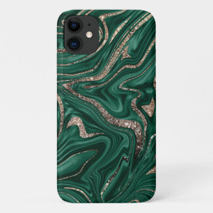 Capa Para iPhone 11 Mármore Negro Dourado brilhante Emerald #1
