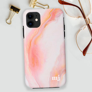 Capa Para iPhone 11 Mármore rosa feminina etéreo com monograma