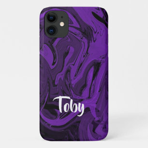 Capa Para iPhone 11 Mármore roxo e preto polido