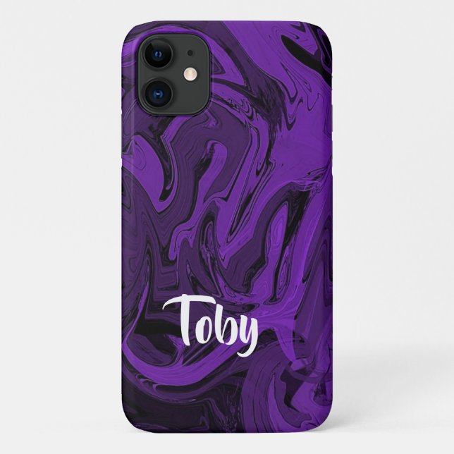 Capa Para iPhone 11 Mármore roxo e preto polido (Verso)