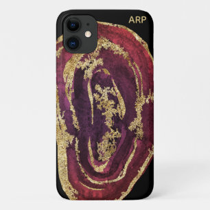 Capa Para iPhone 11 *~* Maroon Burgundy Wine Agate Gliter Dourado