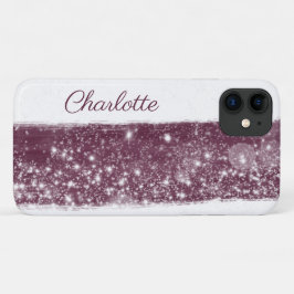 Capa Para iPhone 11 Maroon Red Glitter Name Streak