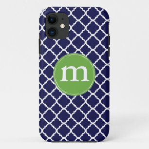 Capa Para iPhone 11 Marroquino azul escuro elegante Quatrefoil