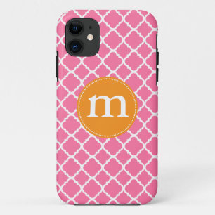 Capa Para iPhone 11 Marroquino cor-de-rosa elegante Quatrefoil