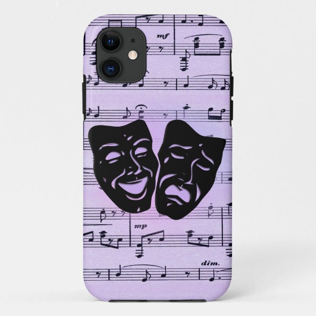 Capa Para iPhone 11 Máscaras de Música e Teatro Roxas (Verso)