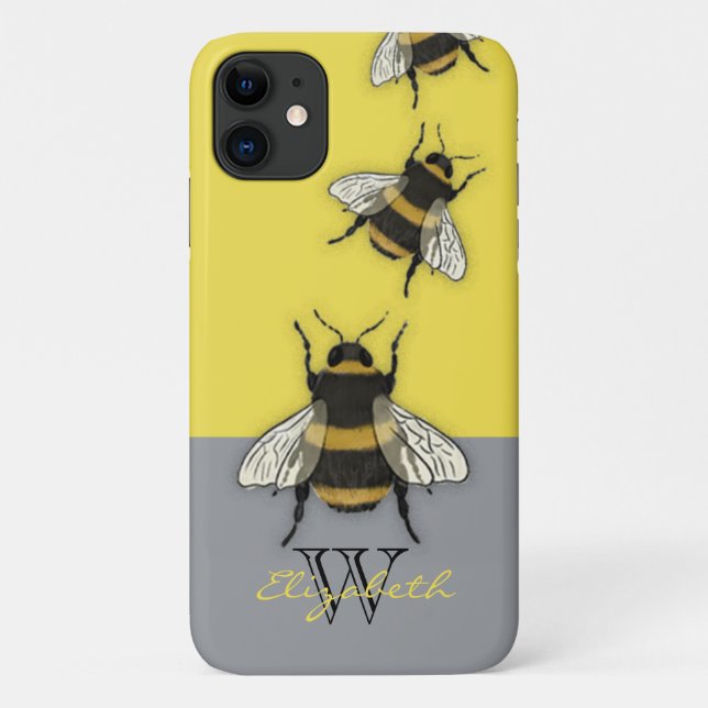 Capa Para iPhone 11 Mel Bee Amarelo e monograma de cinzas (Verso)