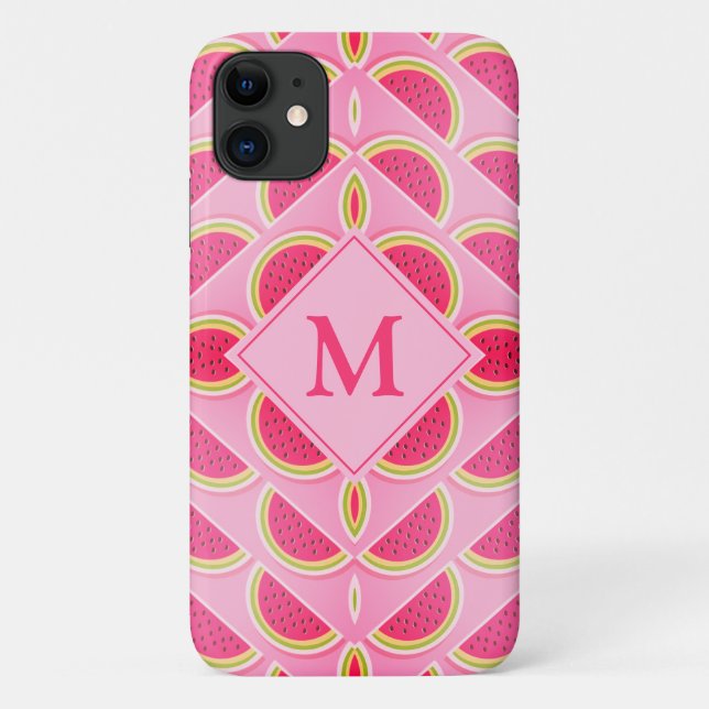 Capa Para iPhone 11 Melancia Rosa Girassol Monograma (Verso)
