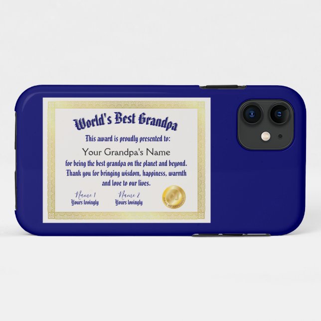 Capa Para iPhone 11 Melhor Certificado de Avô do Mundo Engraçado Moder (Verso (horizontal))