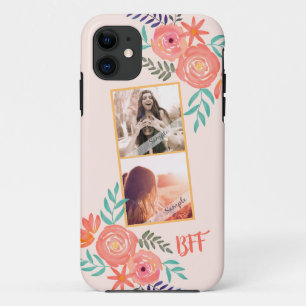 Capa Para iPhone 11 Melhores Amigos Colagem de Fotos Flores de Água R