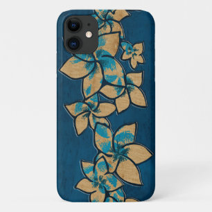 Capa Para iPhone 11 Melia Hawaiian Plumeria Faux Wood Blue
