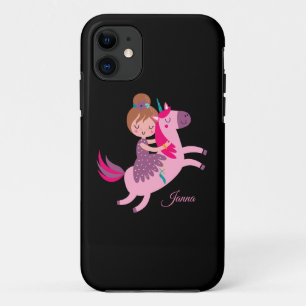 Capa Para iPhone 11 Menina Blondie Linda Viajando em Unicórnio