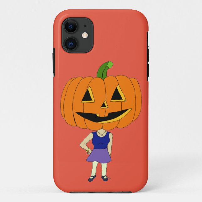 Capa Para iPhone 11 menina chibi da cabeça de abóbora (Verso)