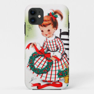 Capa Para iPhone 11 Menina clássica do Natal com fitas da grinalda