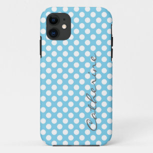 Capa Para iPhone 11 Menina, clássico bolinhas azul aqua