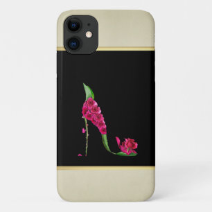 Capa Para iPhone 11 Menina Elegante Moderna, Preta, Névoa, Flor
