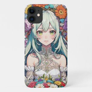 Capa Para iPhone 11 Menina floral de anime