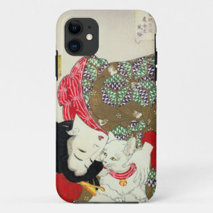 Capa Para iPhone 11 Menina japonesa com gato, Tsukioka Yoshitoshi