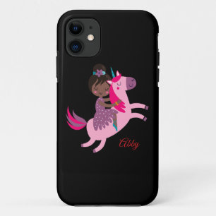 Capa Para iPhone 11 Menina Negra Coca-branca a Andar num Unicórnio