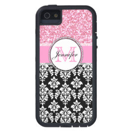 Capa Para iPhone 11 Menina, Rosa, Negro Brilhante, Damasco Personaliza