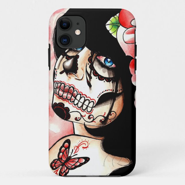 Capa Para iPhone 11 Menina viva do crânio do açúcar (Verso)