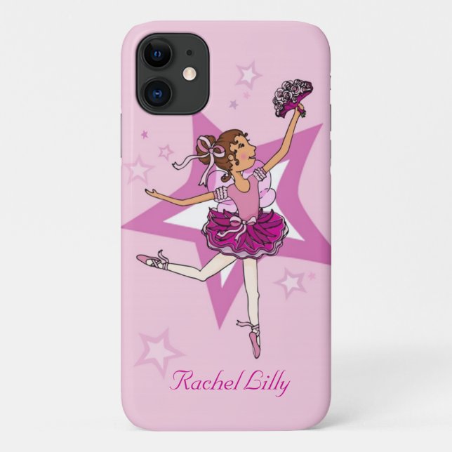 Capa Para iPhone 11 Meninas bailarina de cabelos escuros com nome (Verso)