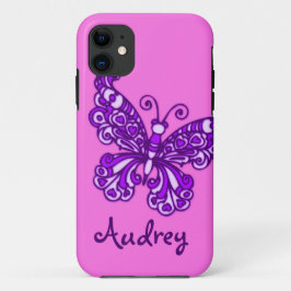 Capa Para iPhone 11 Meninas chamadas borboleta rosa púrpura