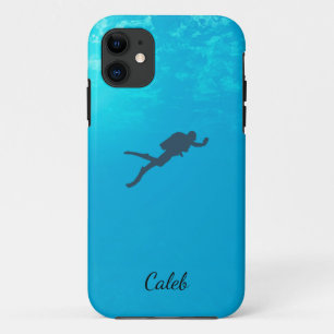 Capa Para iPhone 11 Mergulhador Diver Blue Water Personalizar Nome