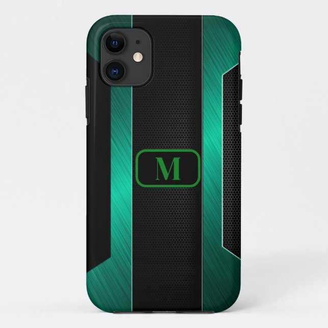 Capa Para iPhone 11 Metais Verdes Semelhantes Monogramas (Verso)