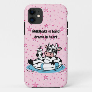 Capa Para iPhone 11 Milkshake na Mão, Drama no Coração Cow Cool iPho