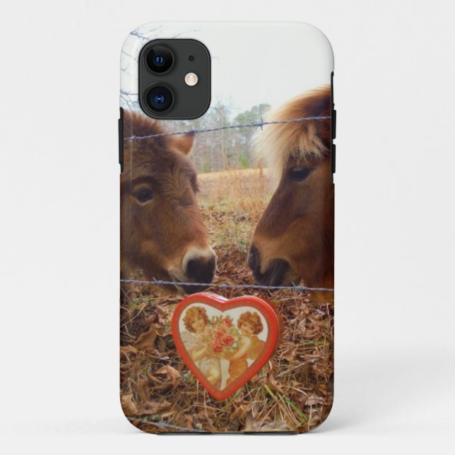 Capa Para iPhone 11 Miniatura Macaco e Coração de Namorados de Cavalo (Verso)