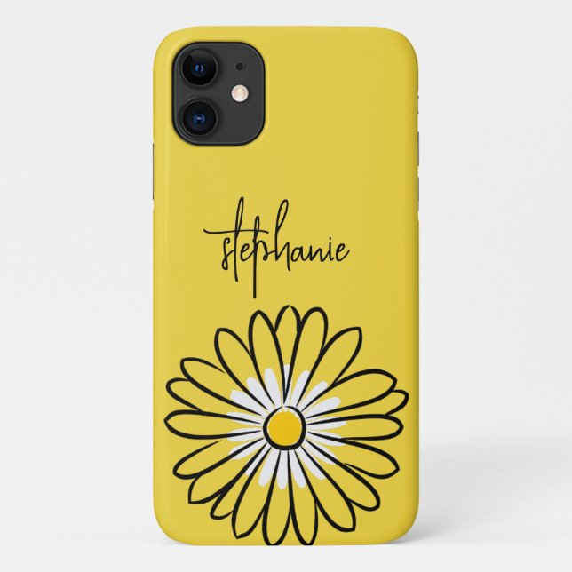 Capa Para iPhone 11 Minimalist Modern Elegant Daisy flower and text (Verso)