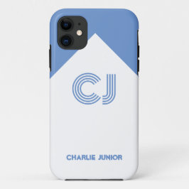 Capa Para iPhone 11 Minimalista Monograma Retro em Azul Água e Branco