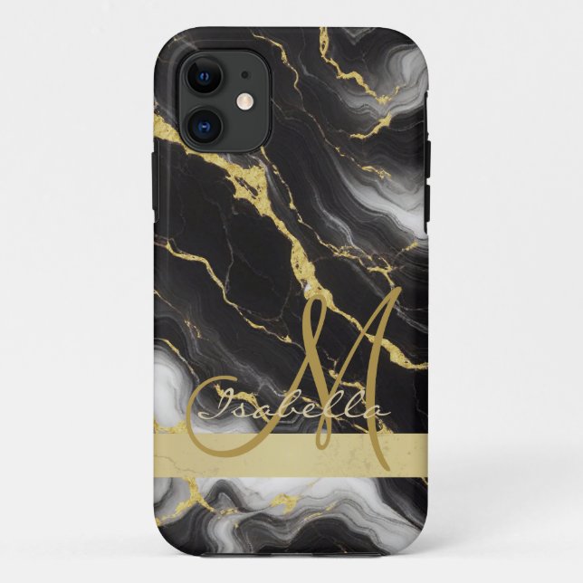 Capa Para iPhone 11 Mínimo Mínimo Personalista Dourado Marble Preto (Verso)