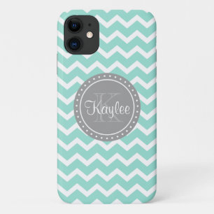 Capa Para iPhone 11 Mint Chevron Cinza Monograma