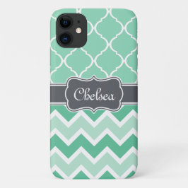 Capa Para iPhone 11 Mint Chevron e Lattice - Nome da Cinza Padrão