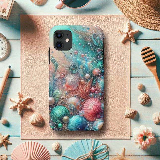 Capa Para iPhone 11 Mint E Coral Seashells Ocean Bliss (Criador carregado)