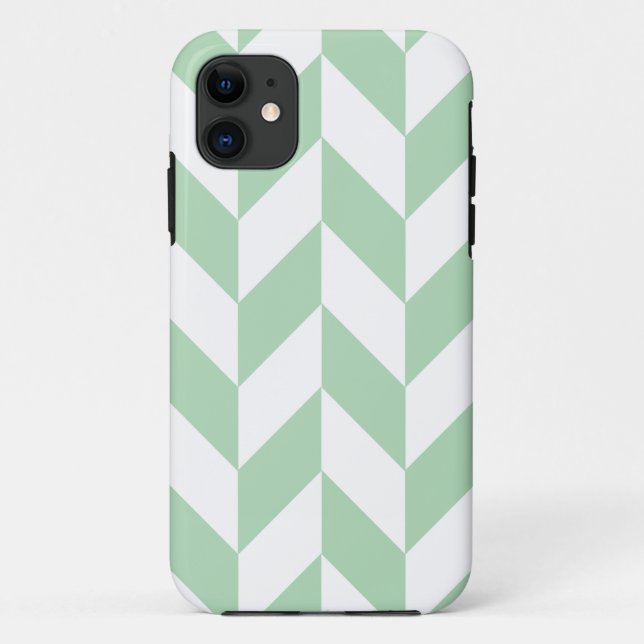 Capa Para iPhone 11 Mint Green Herringbone Pattern (Verso)