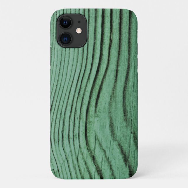 Capa Para iPhone 11 Mint Green Wood Grain Impressão (Verso)