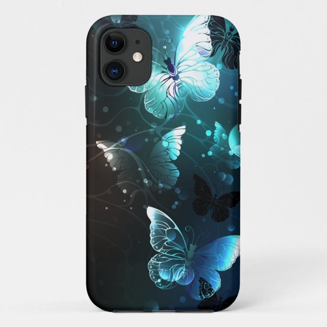 Capa Para iPhone 11 Mint Night Butterflies (Verso)