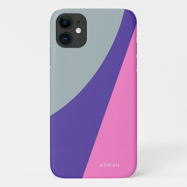Capa Para iPhone 11 Minta vibrante moderna, roxa e geométrica rosa (Verso)